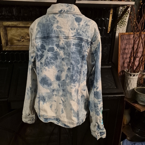 Retro Y2K Embroidered Sun Bleached Denim Jacket Diane Gilman 90s Tropical - Picture 6 of 7